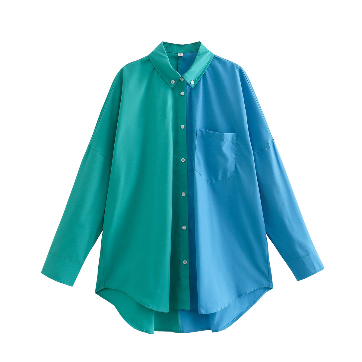 breasted color-blocking long-sleeved lapel loose shirt NSLQS123532