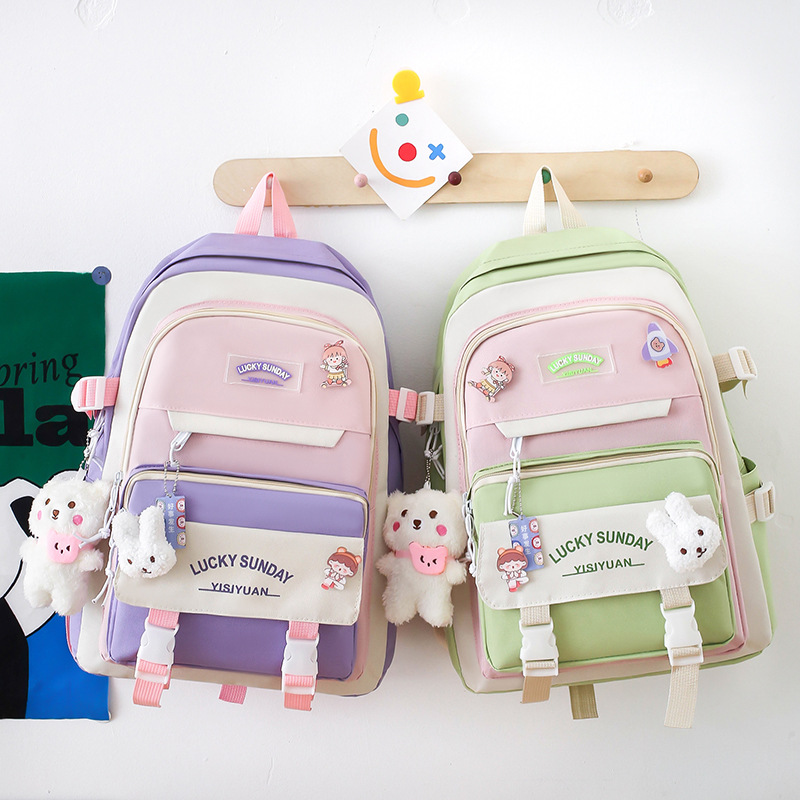 Cross-border explosions primary school bag female large-capacity high school student backpack new casual backpack five-piece wholesale