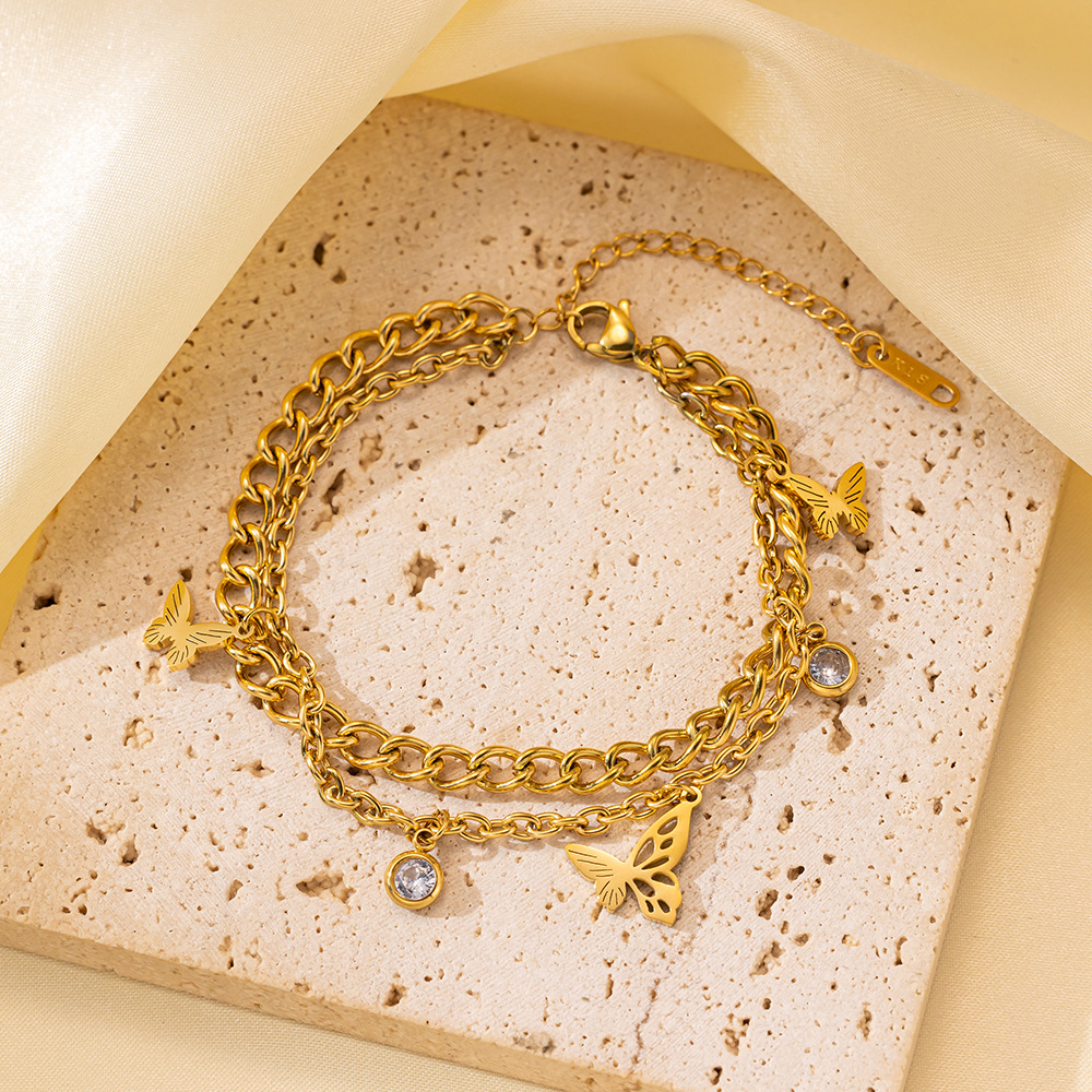 25g Weight 0.03µm-0.05µm Gold Plating Thickness PVD Coated Gold Plating Process 18K Real Gold Plated Plating Material 304 Stainless Steel Pendant Material Zircon Inlay Material Bracelets Classification 304 Stainless Steel Chain Material Cuban Link Chain Curb Chain, box chain, Twisted Rope Chain, snake chain, figaro chain Chain Type 1 Piece Quantity Daily Occasion 304 Stainless Steel Material Eye, Flower, Butterfly Pattern Women's Gender Casual, Simple Style Style Enamel, Inlay Craft Casual Simple Style Eye Flower Butterfly Titanium Steel Zircon Bracelets In Bulk 5