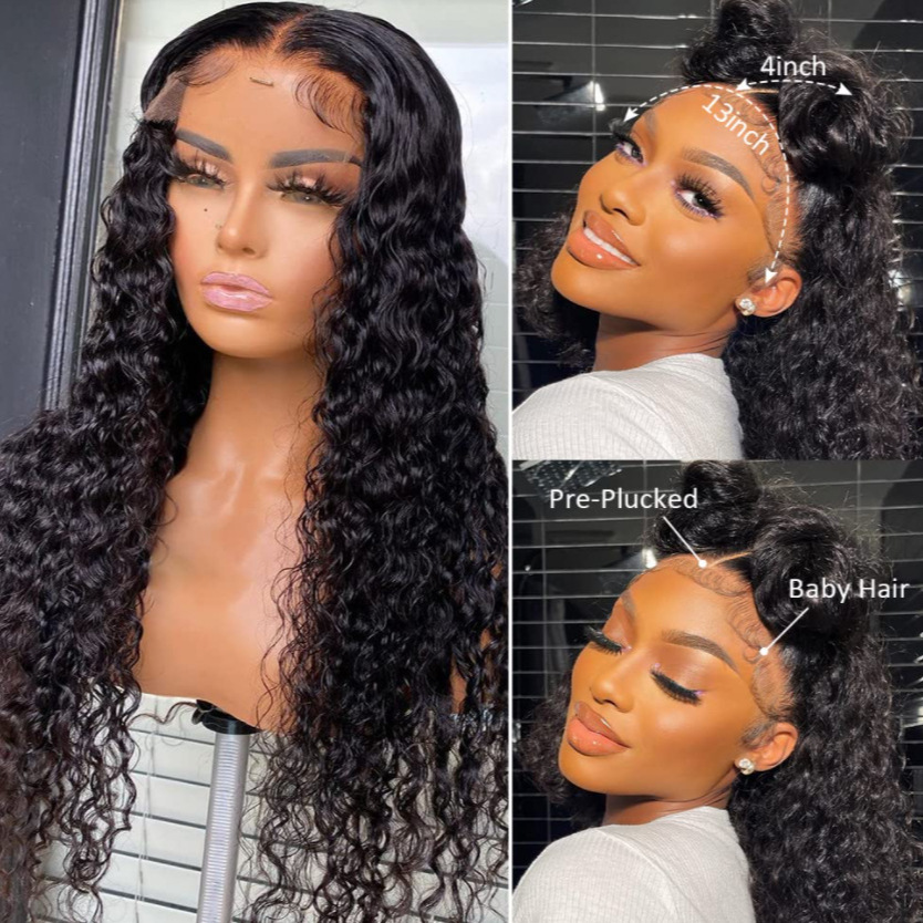 Peluca de pelo real peluca europea y americana Peluca de pelo largo de las mujeres 13X4lace frente Peluca de cabello humano