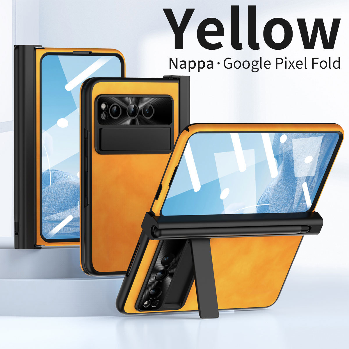 Compatible With Google Phone Pixel Fold Plain Leather Foldable Shockproof Pen Slot Hinge Protective Case_voghion.com