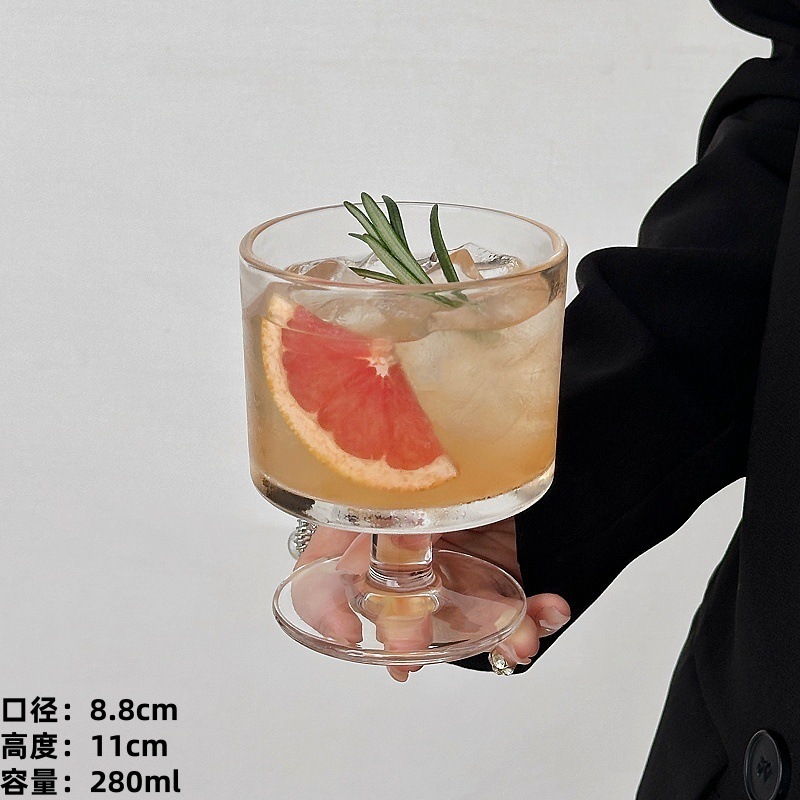 设计感浮雕高脚杯ins家用玻璃杯咖啡杯果汁杯气泡水杯饮料杯子|undefined