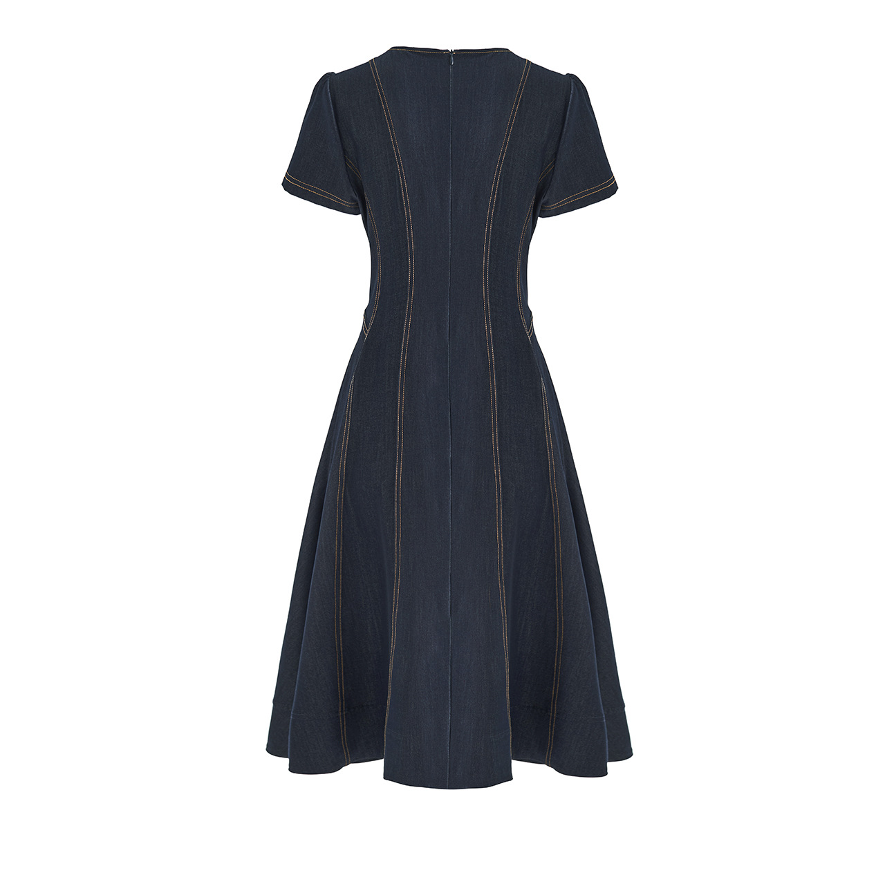 Đầm denim nữ tay ngắn thắt eo phong cách vintage chất liệu tencel cotton thoáng mát — màu xanh đậm chi tiết 17