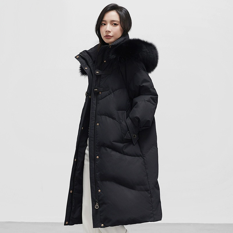 Counter Same Style down Jacket for Women Winter Fur Collar Loose Fashion White Duck down Thickened Warm Mid-Length Coat Wholesale