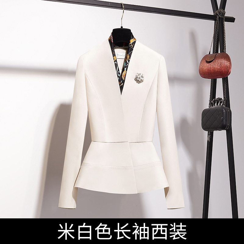 职业女裙套装米白色高端西装外套女西服时尚酒店经理美容师工作服|undefined