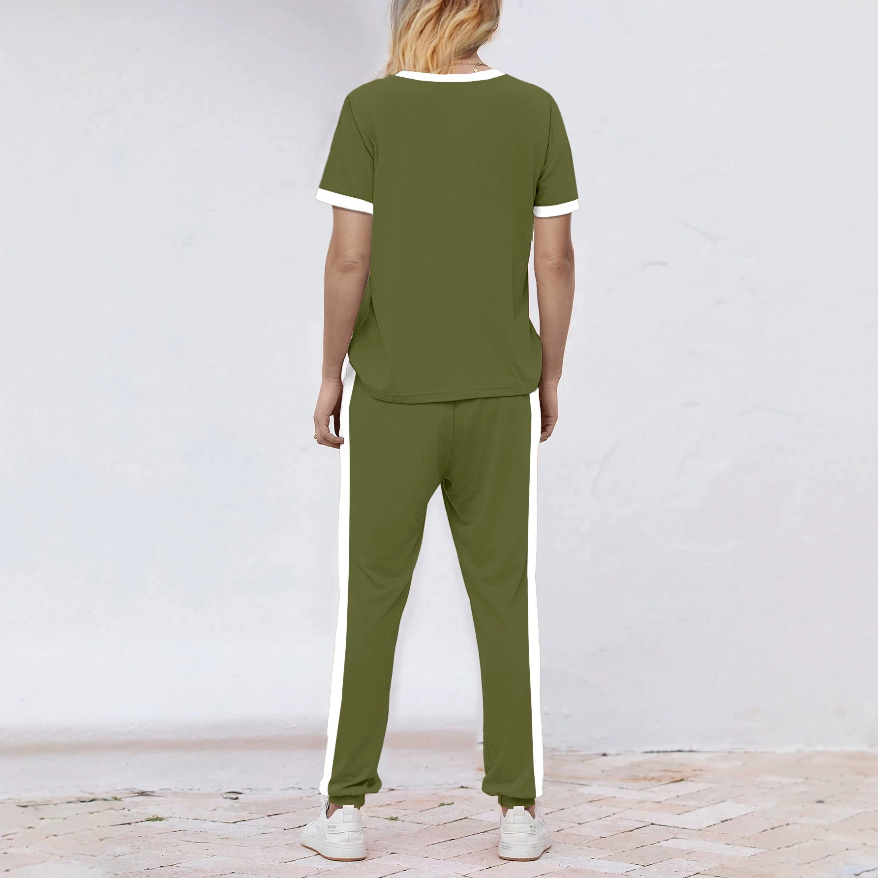 Women's Summer Two Piece Set European American Style round Neck Short Sleeve Top with Trousers_ecoleips.com