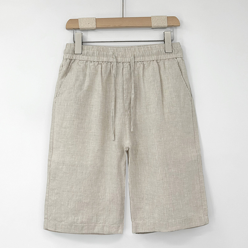 26Dk01 High-End Pure Linen Shorts for Men, Summer Thin Loose Casual Five-Point Shorts, Men's Linen Large Shorts