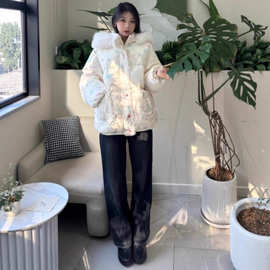 2025秋冬新款宽松可爱连帽棉衣甜美减龄宽松保暖毛茸茸棉服外套女