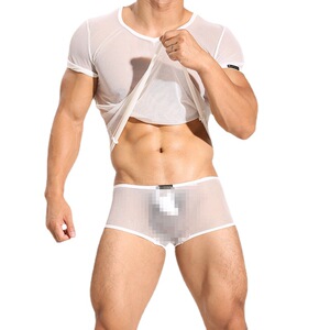 浴爱天使男士情趣内衣锦纶网纱轻薄透气网眼性感丝滑四季套装