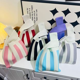 Korean Style Niche Design Knitted Black and White Stripesd Knitted Vest Bag Hand Bag Student Stylish Versatile Tote Bag for Women