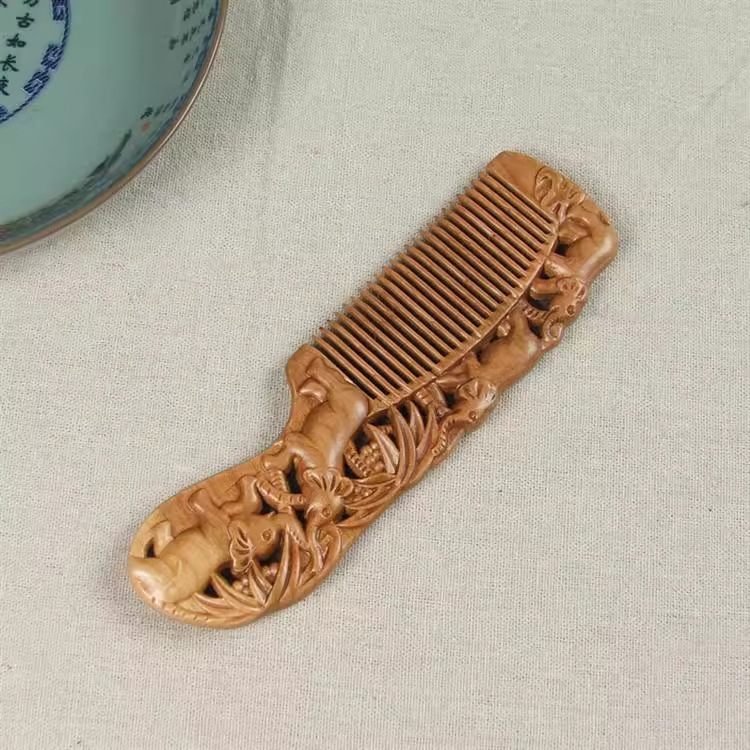 緑檀両面彫刻木櫛復古風女子学生携帯木櫛檀香木彫刻櫛礼箱プレゼント彫刻字|undefined