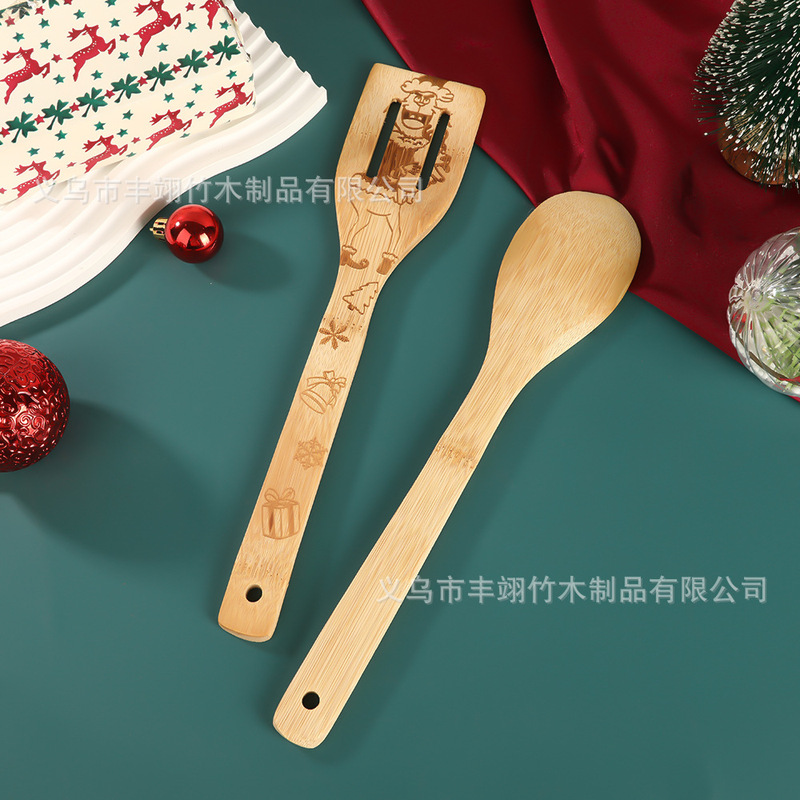 跨境木勺激光雕刻圣诞餐具厨房用具烹饪铲子竹制日用餐厨铲子厨具|undefined