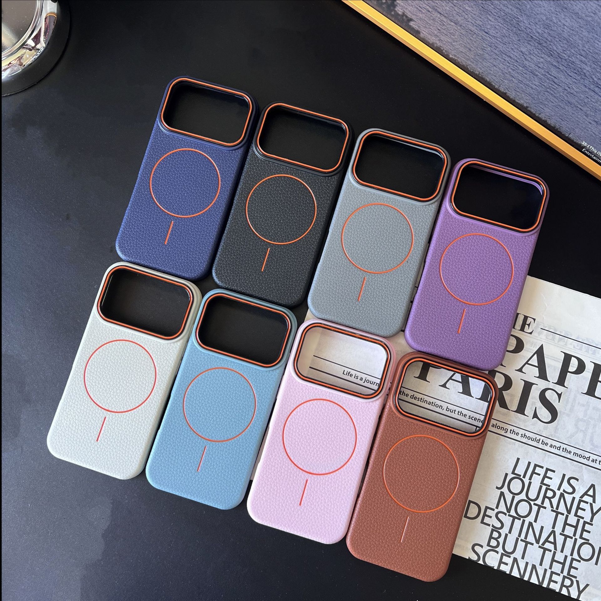 Apple 17Promax Thin Circle Magnetic Phone Case Iphone16 Large Hole 15 Pebbled Pattern 14 Anti-Fall 13 Protective Cover