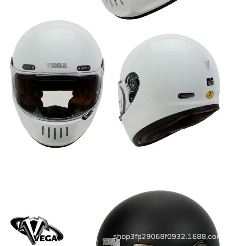 American Vega Motorcycle Retro Helmet, Full-Face Helmet for Men and Women, Motorcycle Cruising Helmet, Four-Season Bluetooth, National Trend 3C, Glossy Black