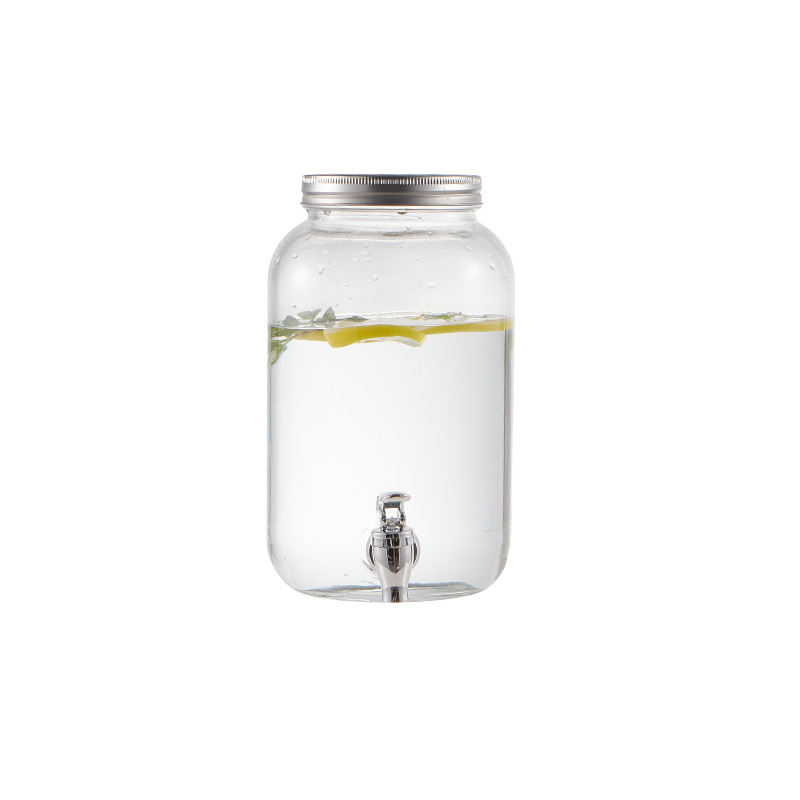 Frasco de vidrio con grifo Cola cubo fruta té jugo cóctel tarro vino barril enzima hervidor frío gran capacidad hogar