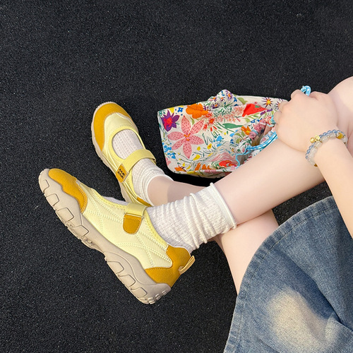 2025 Spring New Soft Sole Flat Open-Toe Breathable Hook-and-Bar Fashion Casual Women's Mary Jane Canvas AGM Single Shoes
