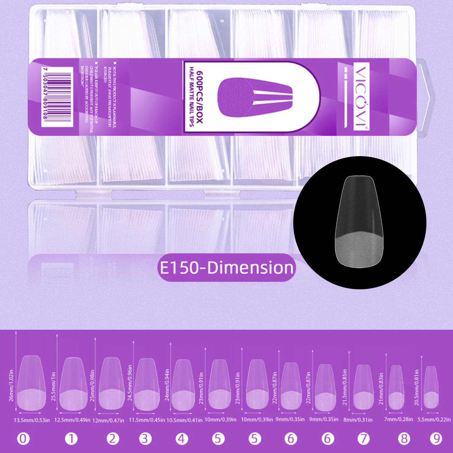 Transfronterizo nuevo arte de uñas pieza de uñas talla-libre de molienda delgada mitad esmerilado sin costuras europeo y americano helado dedo falso 600 piezas pieza de uñas al por mayor