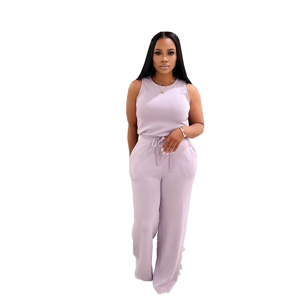 Slim Casual Women's Sleeveless Jumpsuit Lace Up Solid Color Fashion New Summer Versatile Commuter Romper_voghion.com