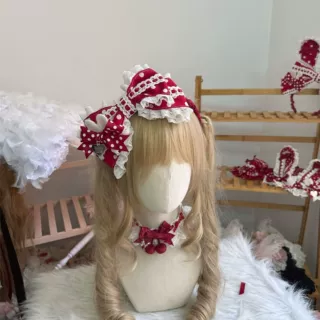 洛丽塔红波点蕾丝发带 甜系波奈特发箍 少女Lolita蝴蝶结头饰批发