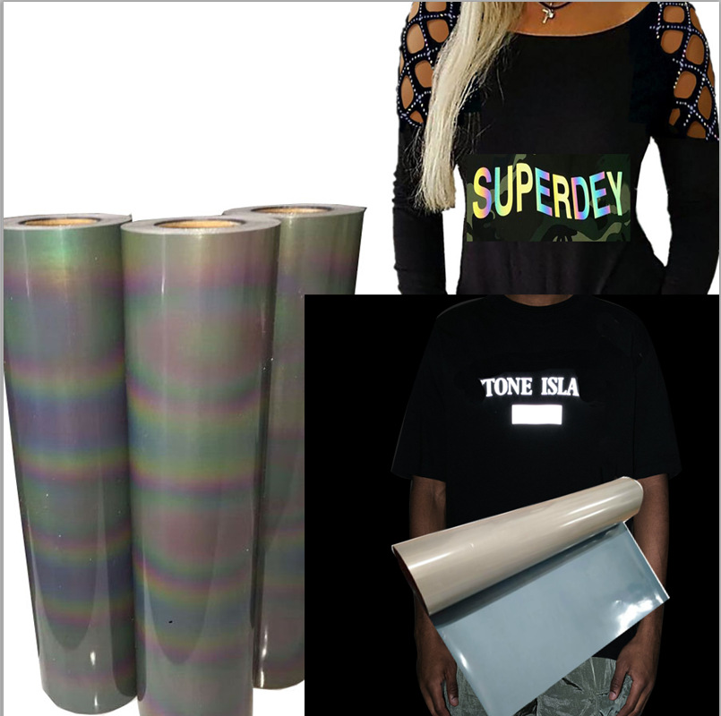 批发高亮反光烫画七彩反光图案耐水洗T恤广告衫热转印烫画反光标