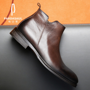 Chelsea boots men's fashion new leather Martin boots men's high-top leather boots winter velvet warm boots wholesale