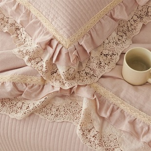 2025 New Cotton and Linen Bed Cover Four-Piece Set French Double-Layer Lace Cotton and Linen Summer Quilt Bed Cover Three-Piece Set