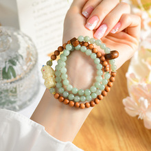 批发天然玉石檀木拼接三圈手串度母跑环新中式国潮古风寺院款手链