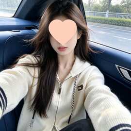 慵懒风连帽拉链撞色针织开衫女抽绳加厚软糯毛衣外套秋冬穿搭上衣