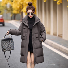 2025韩版冬季新款收腰连帽时尚女式羽绒服长款过膝宽松白鸭绒外套