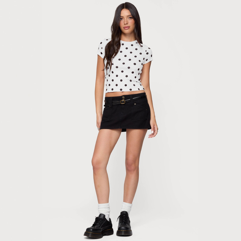 Cross-Border Foreign Trade 2025 New Women's Hot Girl Round Neck Polka Dot Print Slim Fit Versatile Top Bottoming Shirt Cross-Border Foreign Trade 2025 New Women's Hot Girl Round Neck Polka Dot Print Slim Fit Versatile Top Bottoming Shirt