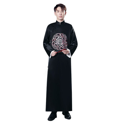 Men Chinese best man group dress wedding groomsman robe tunics embroidery costume young men tang suit republic of China of Chinese crosstalk host long coat