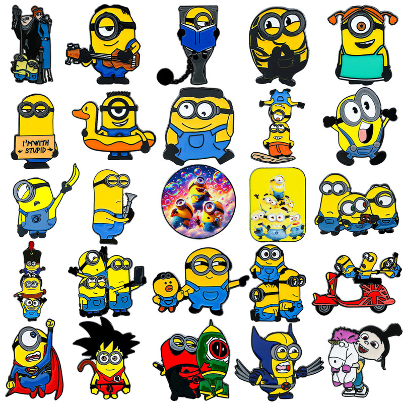 37 Types of Minions Metal Badges, European and American Movie and Television Cartoon Character Alloy Brooches, Despicable Me Pins, Accessories