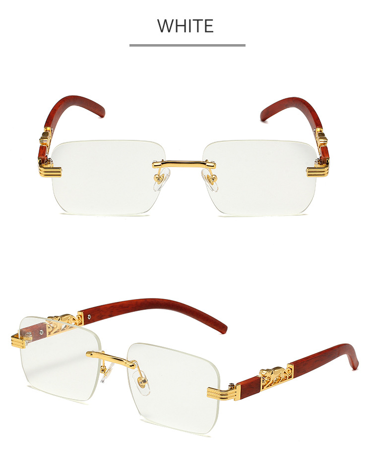 New trendy design rimless men's sunglasses trendy sunglasses wood grain leopard head sunglasses_voghion.com