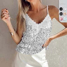 欧美时尚爆款V领亮片背心2025新款女装珠片吊带高级感气质女上衣