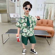 男童短袖套装2024夏季新款韩版儿童衬衫短裤两件套湖州织里童装