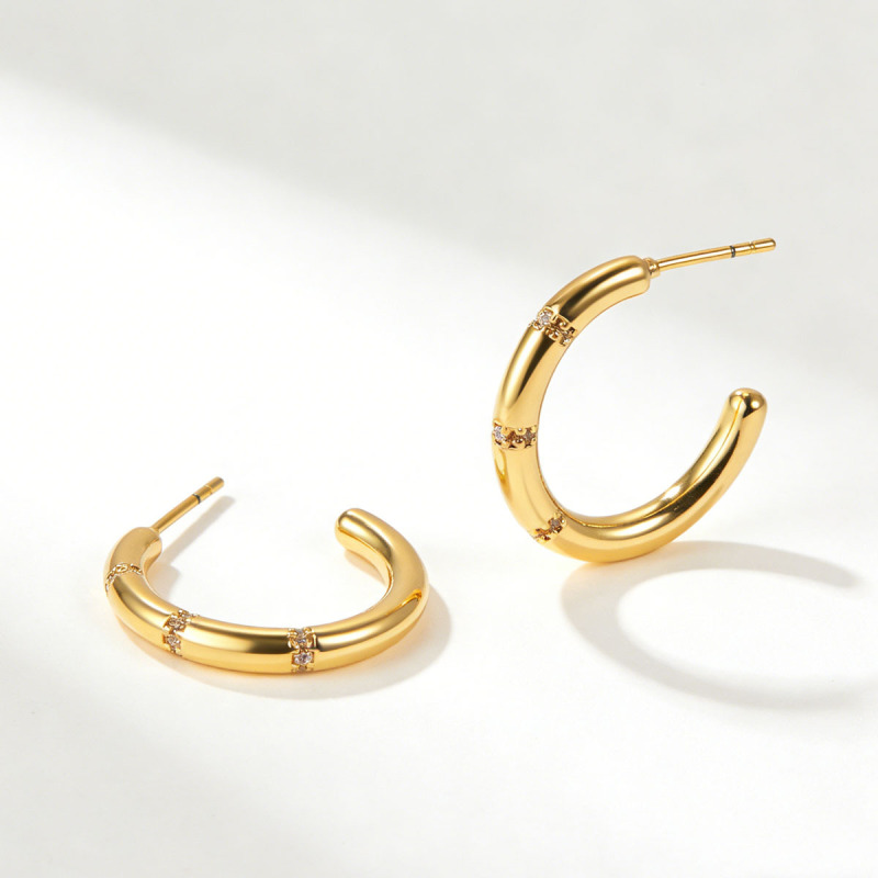 Ins-Style European and American Trendy Jewelry Wholesale Copper Gold-Plated Zircon C-Shaped Earrings for Women Bamboo Knot Circle Earrings Cross-Border Ins-Style European and American Trendy Jewelry Wholesale Copper Gold-Plated Zircon C-Shaped Earrings for Women Bamboo Knot Circle Earrings Cross-Border