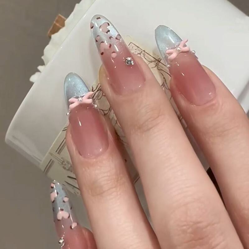[シーソルトリトルヒョウ] ハンドメイドバタフライキャットアイ気質フレンチマニキュアハイエンドフラッシュウェアラブルネイル取り外し可能|undefined