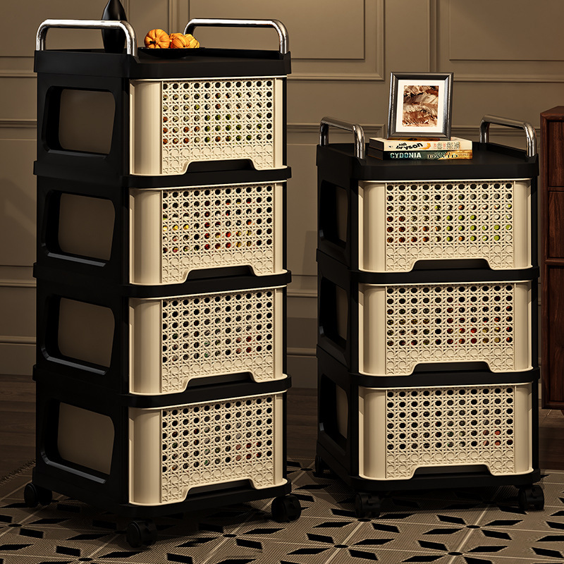 Storage Rack, Antique-Style Household Snack Trolley, Bedside Living Room Floor-Standing High-Value Multi-Layer Drawer-Type Storage Cabinet