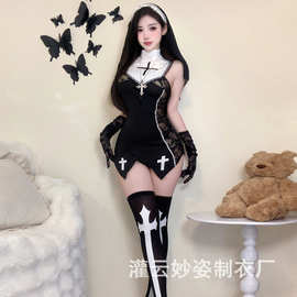 三生吟情趣内衣禁欲修女COS制服性感蕾丝透视睡衣睡裙套装2830