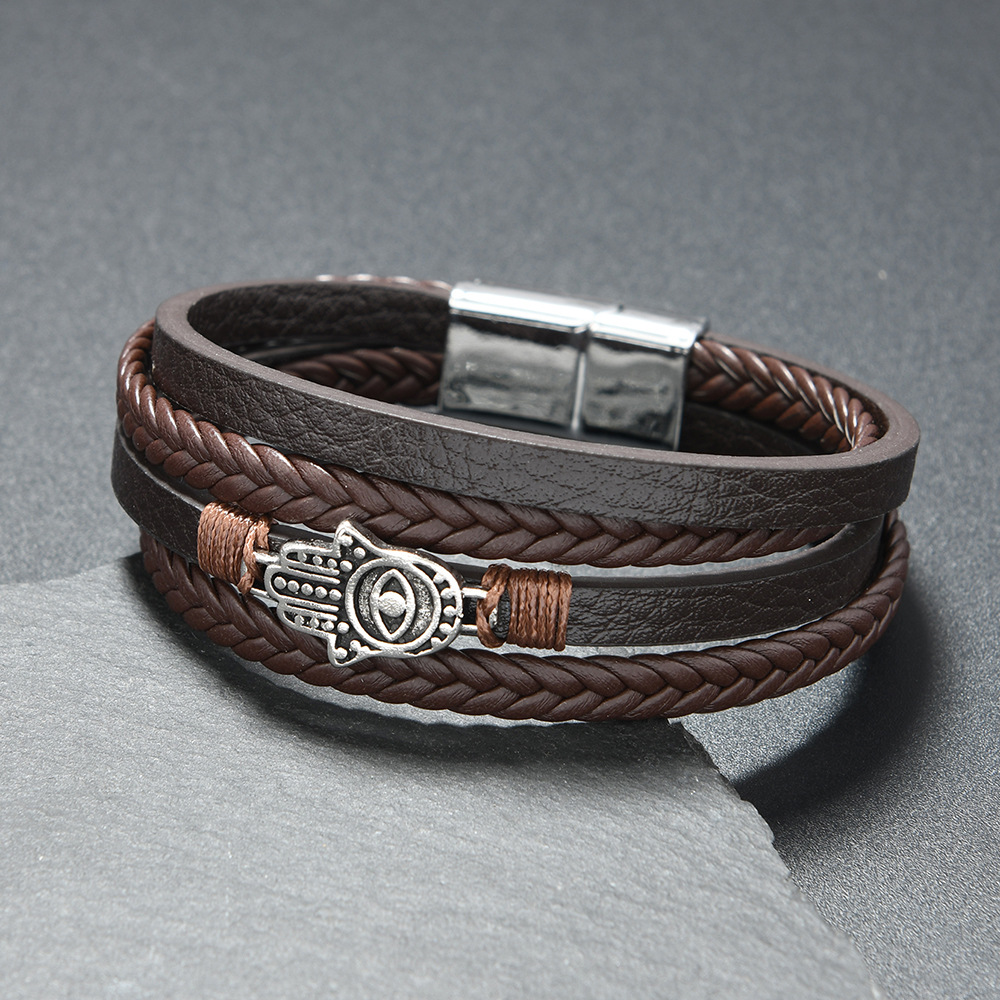 Men's Woven Leather Blue Turkish Bracelet Evil Horus Eye_voghion.com