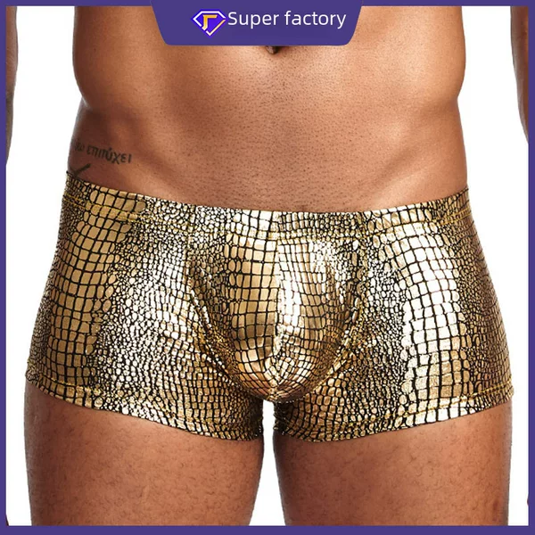Private Label Pinkysenson Men's Low-Rise Polyester Snake Print Fabric U-Convex Boxer Briefs Exclusively for Cross-Border Trendy Brands