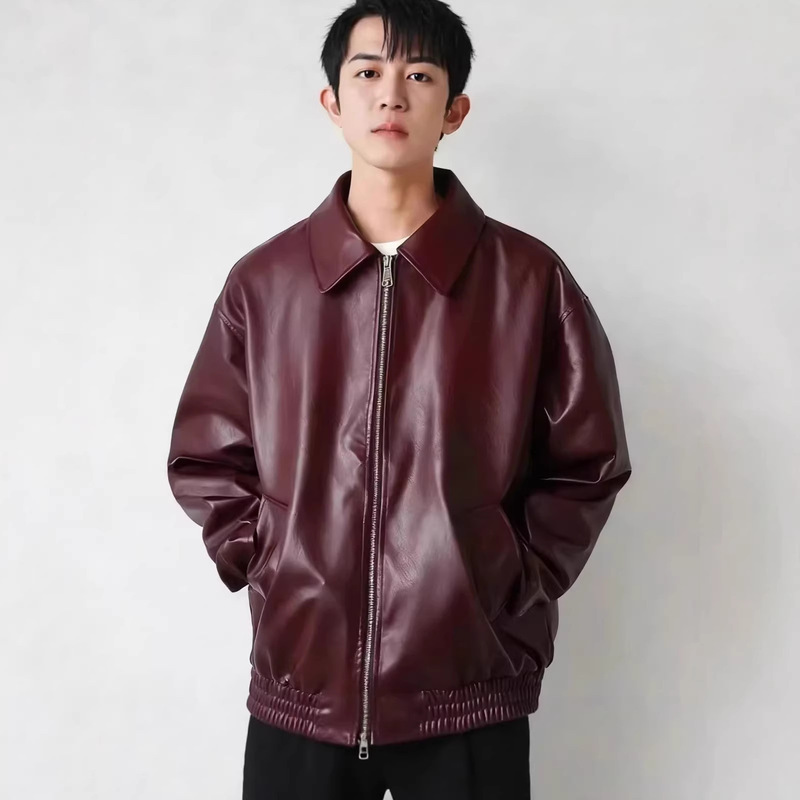 American Black Leather Jacket for Men and Women, Autumn New Retro Couple High Street Jacket, Loose Korean Version