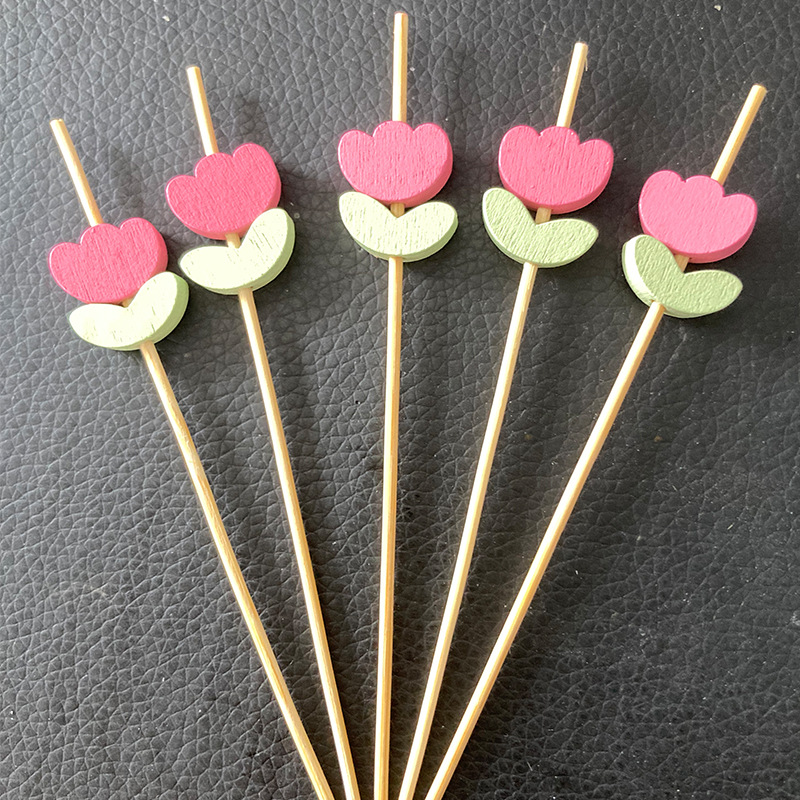 Color tulipán palo de bambú 100 piezas/paquete de flores de color hecho a mano rojo rojo etiqueta de fruta desechable Amazon