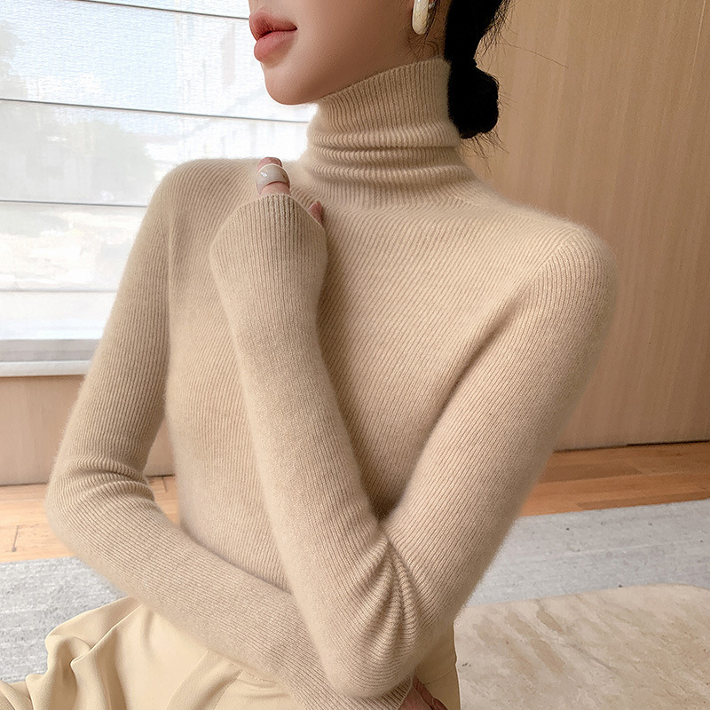 Women's Autumn and Winter Seamless Turtleneck Sweater Knitwear Slim Fit Slouchy Collar Base Shirt Korean Style Women's Autumn and Winter Seamless Turtleneck Sweater Knitwear Slim Fit Slouchy Collar Base Shirt Korean Style