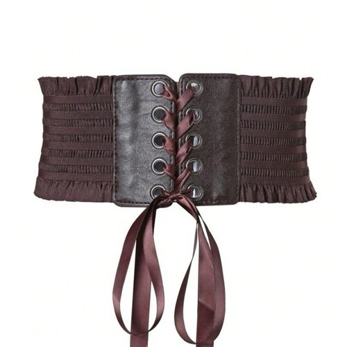 Women's adjustable sash with tassel tie, slimming belt, lace floral edge, wide waist closure with bow tie, trendy decorative waist cincher
