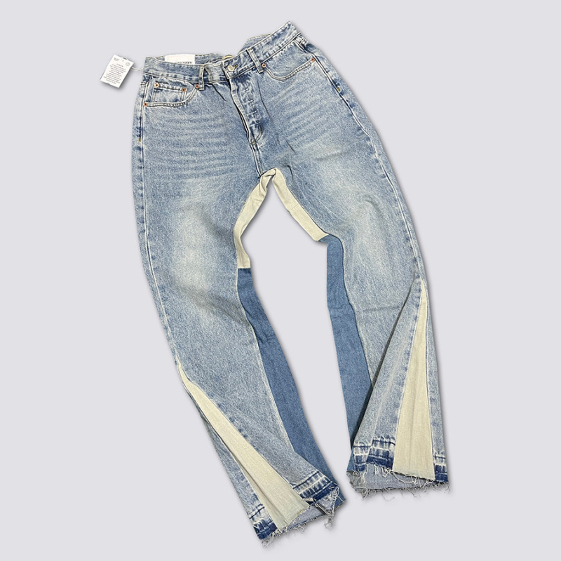 Cross-Border Wholesale Original Label Ga. Flared Denim Pants with Washed and Distressed Patchwork Jeans