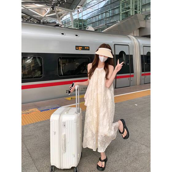 Summer Petite Loose Halter Neck Mori Style Platycodon Long Dress French Temperament Vacation Style Retro Fairy Dress