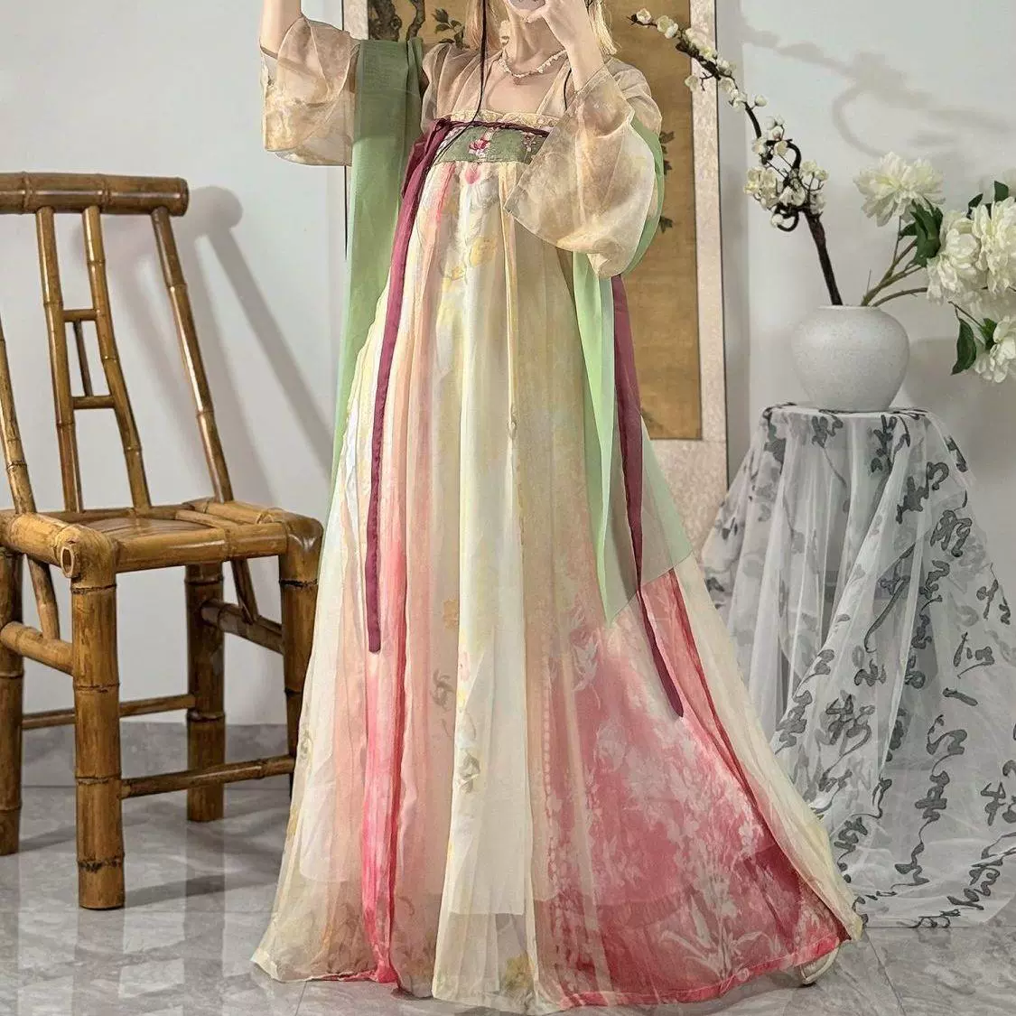 Летний ханьфу, комплект, плиссированная юбка, для подростков