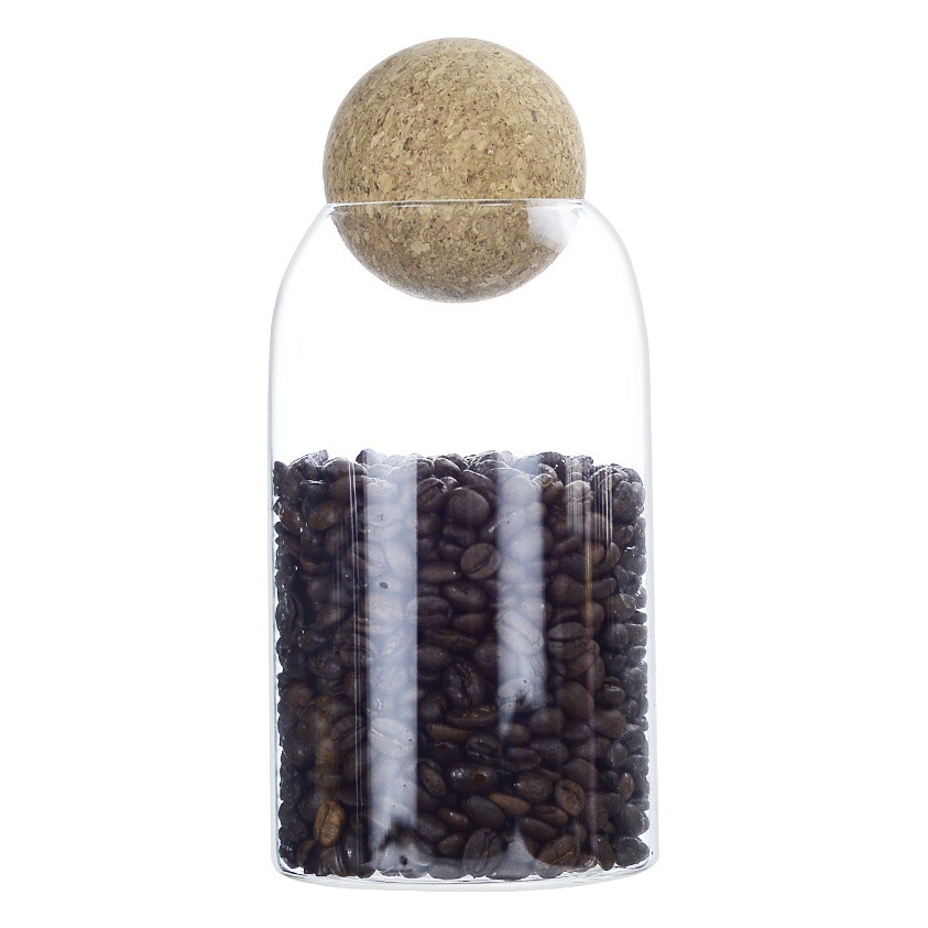 Frasco de almacenamiento de vidrio transparente tarro de té frasco de vidrio de corcho esférico Frasco de almacenamiento de granos de frutas secas de cocina