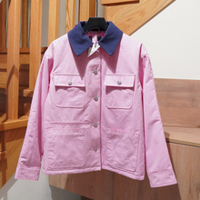 原-欧美女装批发粉色撞色宽松版工装风牛仔棉夹克 外套4341/828